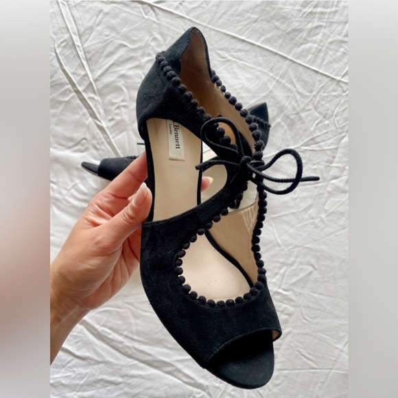 L.K.BENNETT | Ellena Black Suede Peep-Toe Heels, Size 9 - Picture 4 of 8